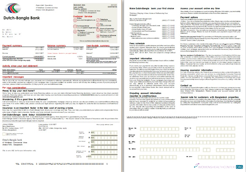 Download Bangladesh Dutch Bangla bank mortgage statement, 2 pages, 1 2 scr Photoshop template